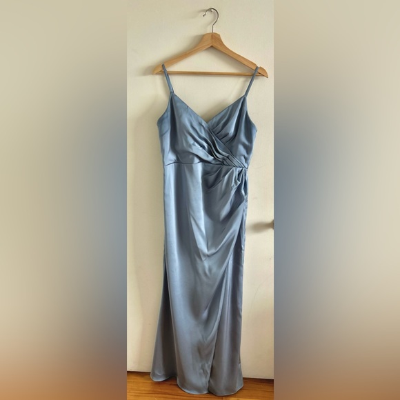 Azazie Maci Dress | Stretch Satin | Dusty Blue | Size A12 - Picture 5 of 11